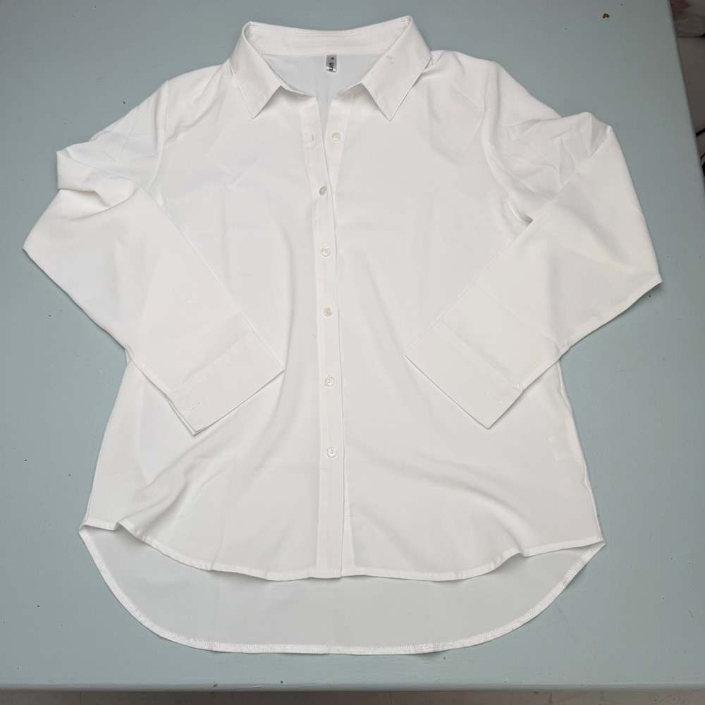 Diosun Womens White Button Down Shirt Mediu Stretch Basic Light Academia Office - Picture 4 of 9